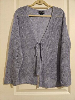 W River ​ Boho Open Knit Tie-Front Cardigan – Soft Lavender – Size XL